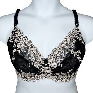 Wacoal Embrace Lace Underwire Bra sz 38DD * Black & White Floral Scallop Unlined